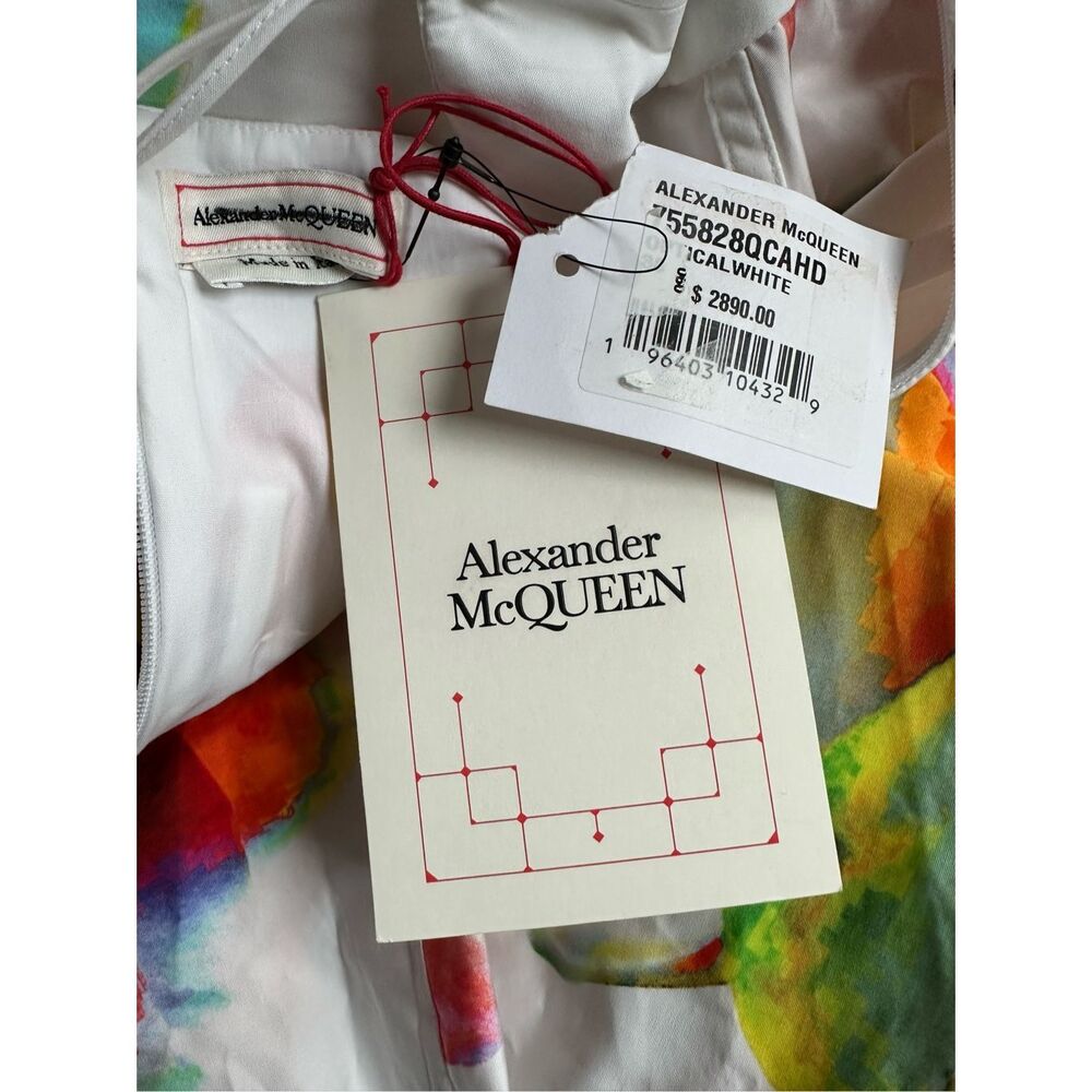 NWT Alexander McQueen Orchid Print A-Line Midi Dress Tropical White Red Size 2 $ - Picture 11 of 12